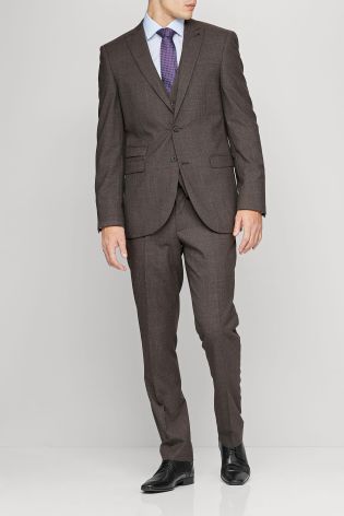 Brown Textured Tailored Fit Suit: Trousers